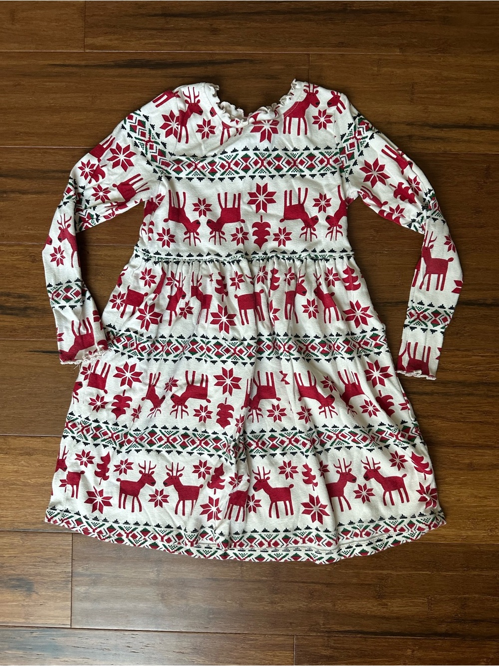 Hanna Andersson Red and White Reindeer Christmas Print Knit Dress